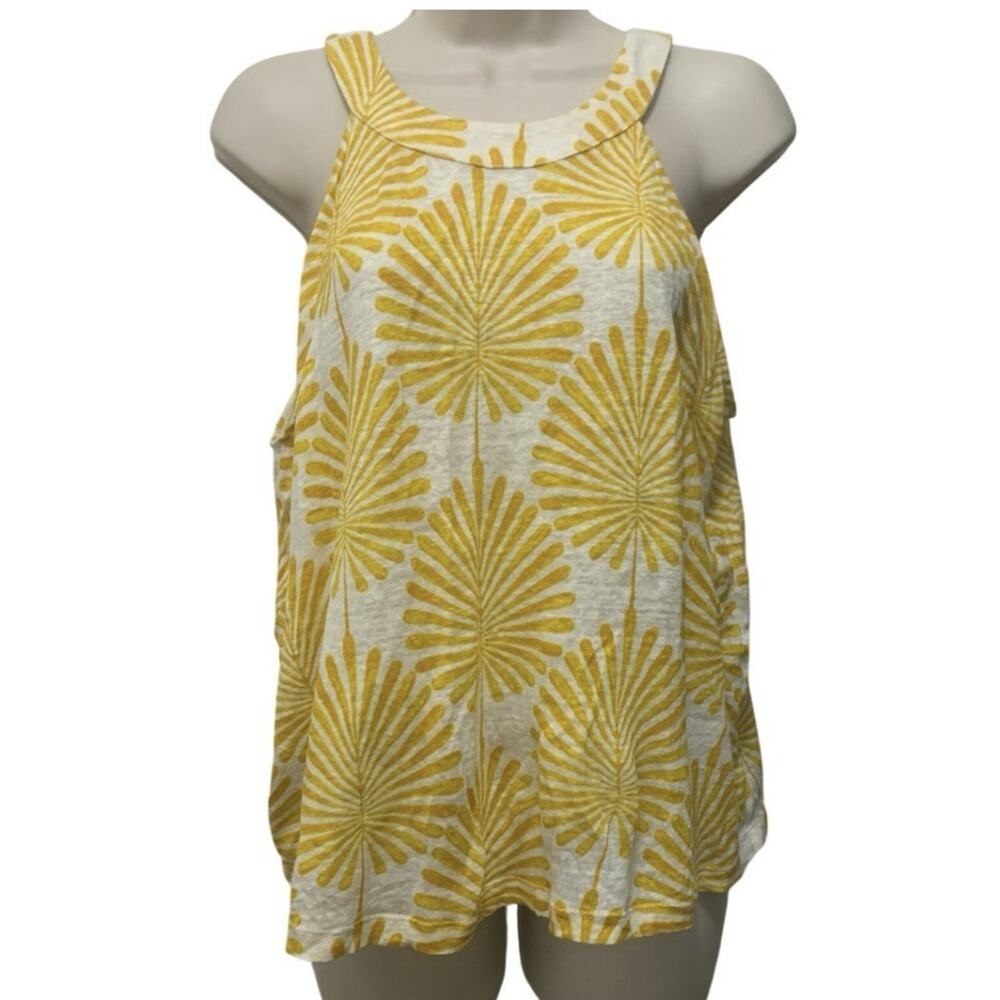 Joie 100% Linen Tank Top Womens XL Yellow Ivory Floral Halter Summer